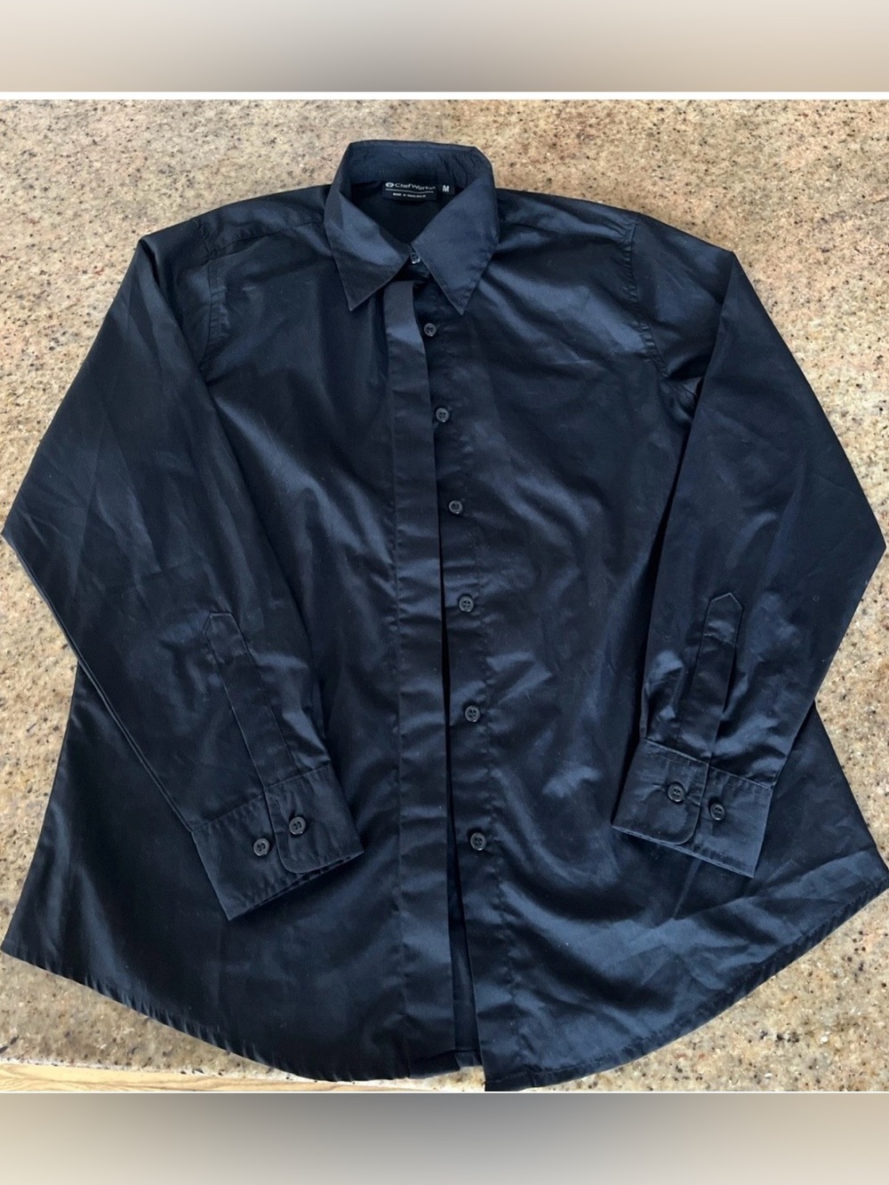Chefworks women’s black button down shirt size M